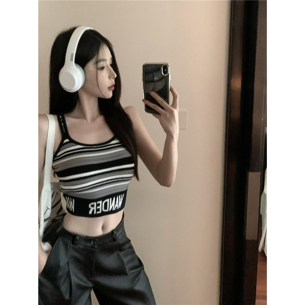 63927 Mùa Hè Phong Cách Mới Áo Yếm Dệt Kim Sọc Ngắn