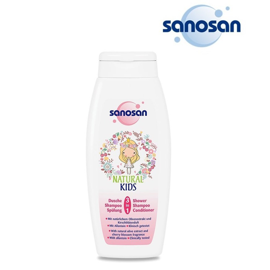 SỮA TẮM GỘI CÓ XẢ 3IN1 OLIVE DƯỠNG ẨM HƯƠNG CHERRY SANOSAN 250ML (CHÍNH HÃNG) CHO BÉ (115354)