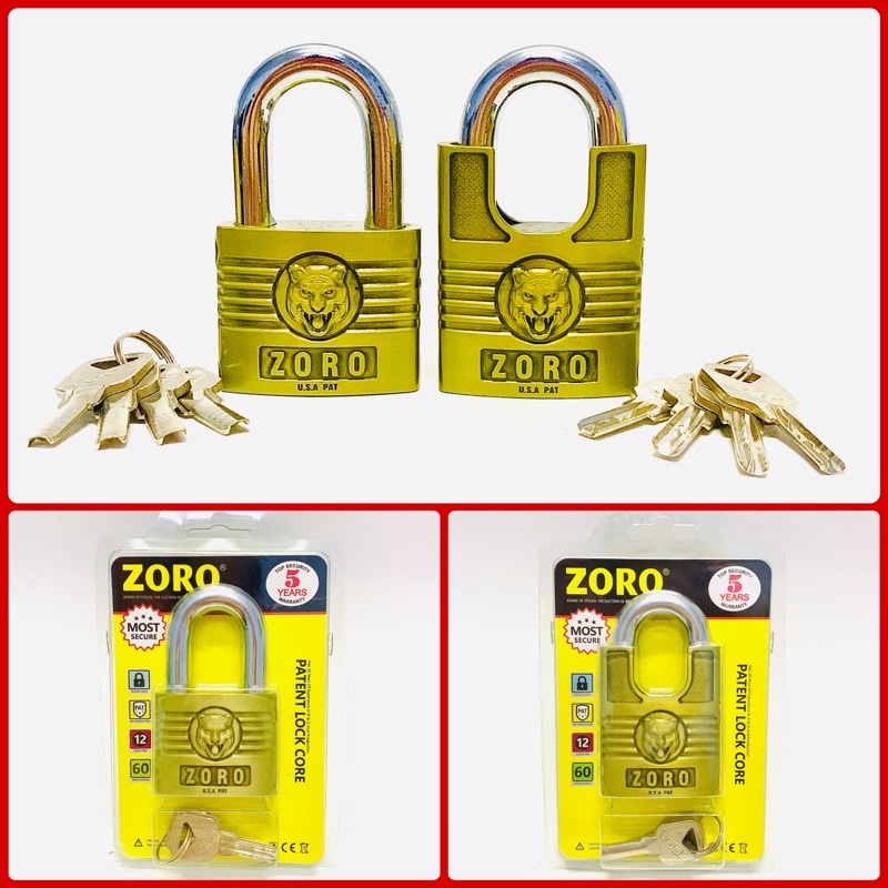 Khóa cao cấp ZORO 6 phân,đầu cọp,chìa muỗng⚡FREE SHIP⚡Công nghệ Mỹ:chống cưa-chống cắt-chống đục-chống cháy-chống nước
