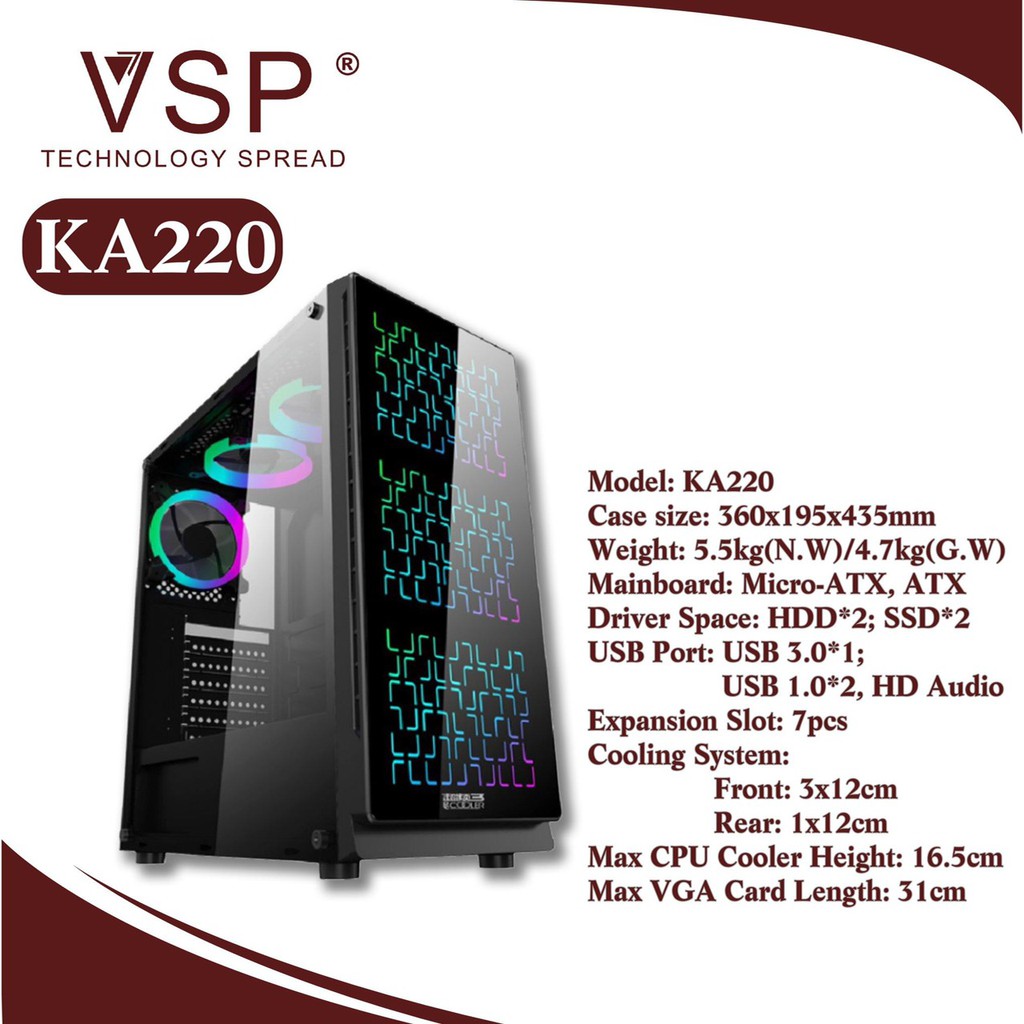 Vỏ Máy Tính  VSP KA220 NEBULA Kính Cường Lực