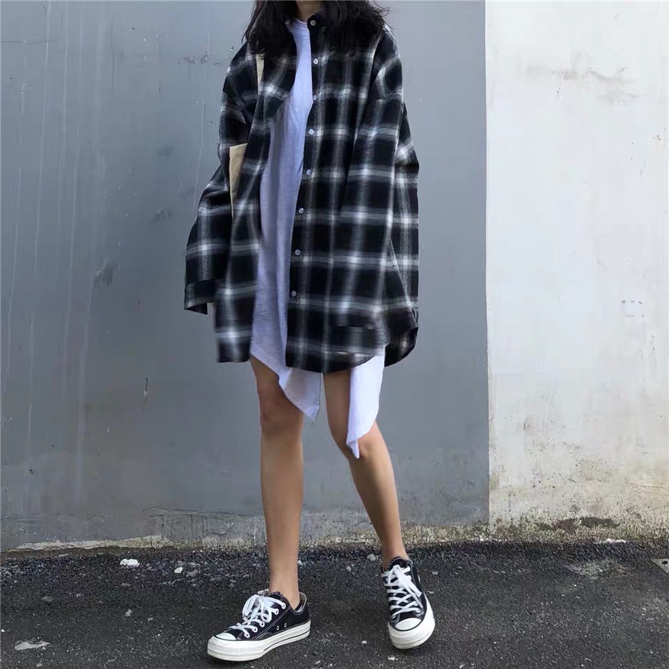 Áo khoác sơ mi Wind unisex form rộng Caro nam nữ chất kate oversize ulzzang