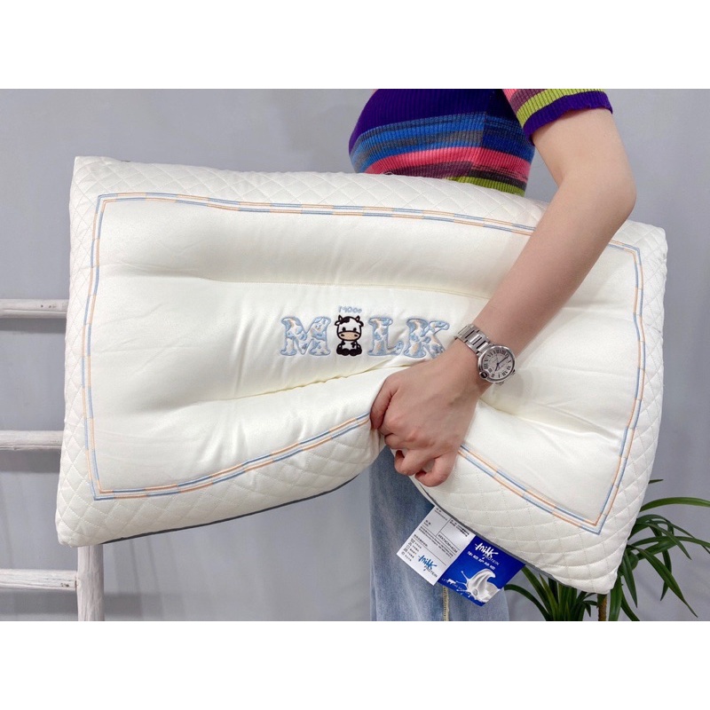 Gối matxa Bamboo BÒ SỮA cao cấp dành cho người gối thấp chống đau mỏi vai gáy
