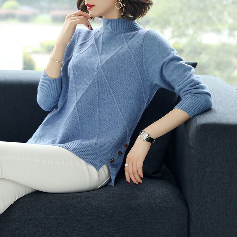 Áo Sweater Dệt Kim Cổ Lọ Dáng Rộng Kiểu Hàn Quốc Thời Trang Mùa Đông Cho Nữ