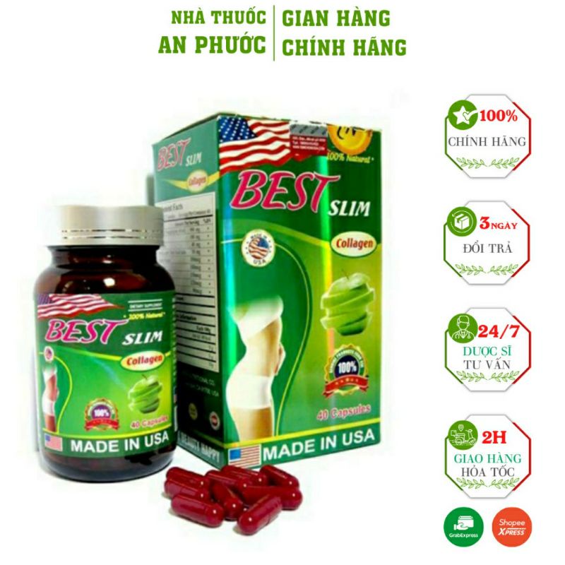 Viên Uống Giảm Cân Best Slim Collagen⚡Cam Kết Chính Hãng ⚡Hộp 40 Viên