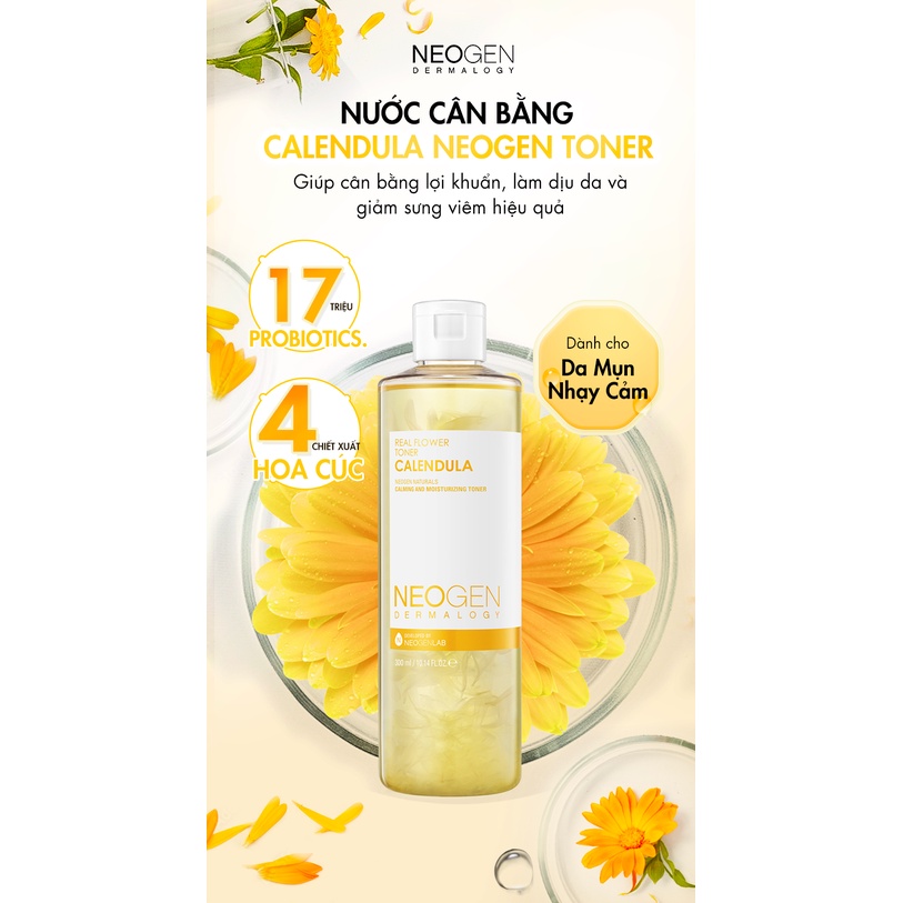 Nước Hoa Hồng Chiết Xuất Hoa Cúc Làm Dịu Da Neogen Real Flower Calendula Toner 300ml