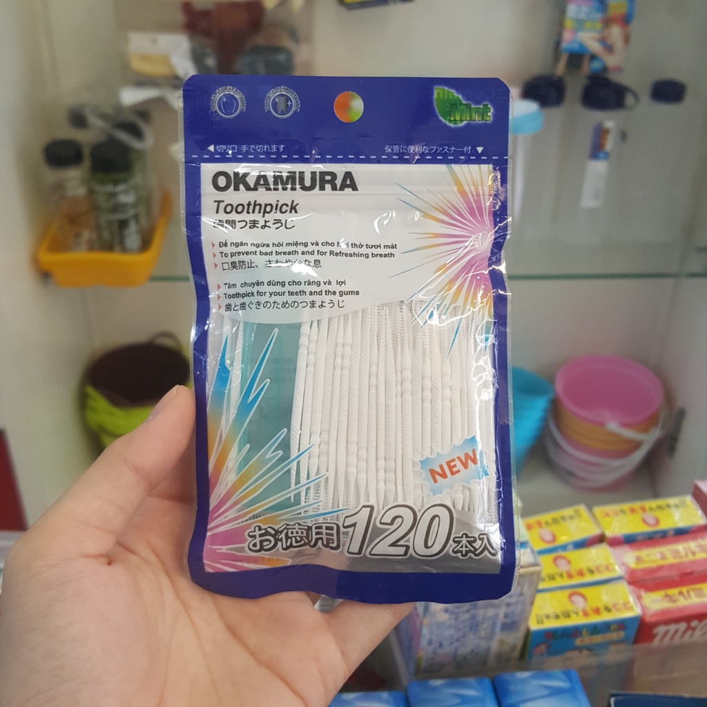 Tăm Nhựa Nha Khoa OKAMURA Nhật Bản Gói 120 Chiếc, cao cấp tiện dụng - 4983435201227
