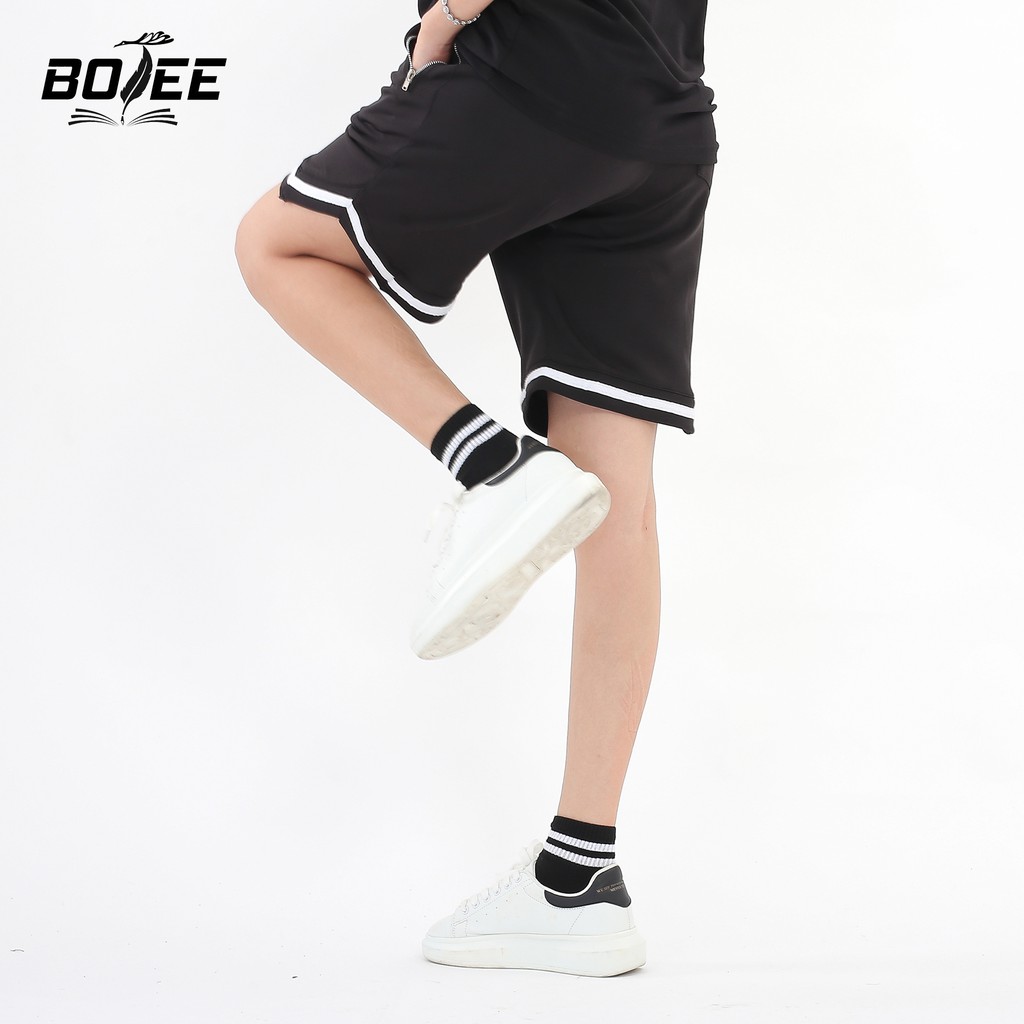 Quần short 1V BOTEE  unisex nam nữ màu đen ống rộng thể thao