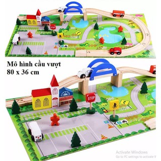 Đồ chơi bộ lắp ráp mô hình thành phố giao thông cao tốc gỗ cho bé