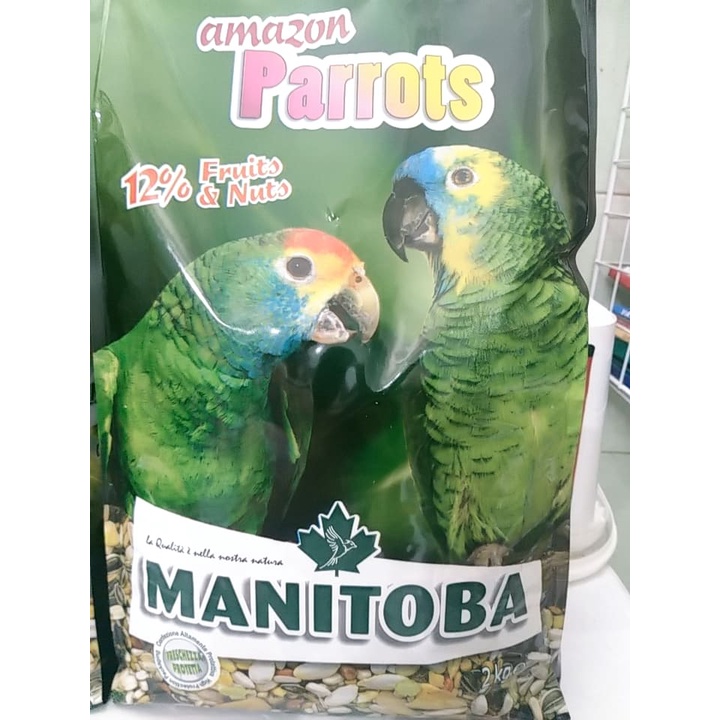 hạt trộn hoàn chỉnh  AMAZON PARROTS gói nguyên 2KG của MANITOBA chuyên dùng cho tất cả vẹt amazon