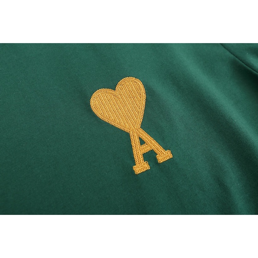 Ami Áo Thun paris Tay Ngắn Thêu Hình Trái Tim Màu Vàng