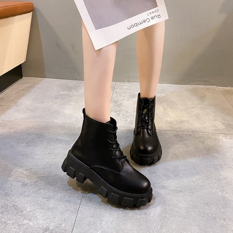 Big Size 35-42 Giày Bốt Nữ Martin Cổ Thấp Đế Dày Màu Đen Phong Cách Anh Quốc Thời Trang