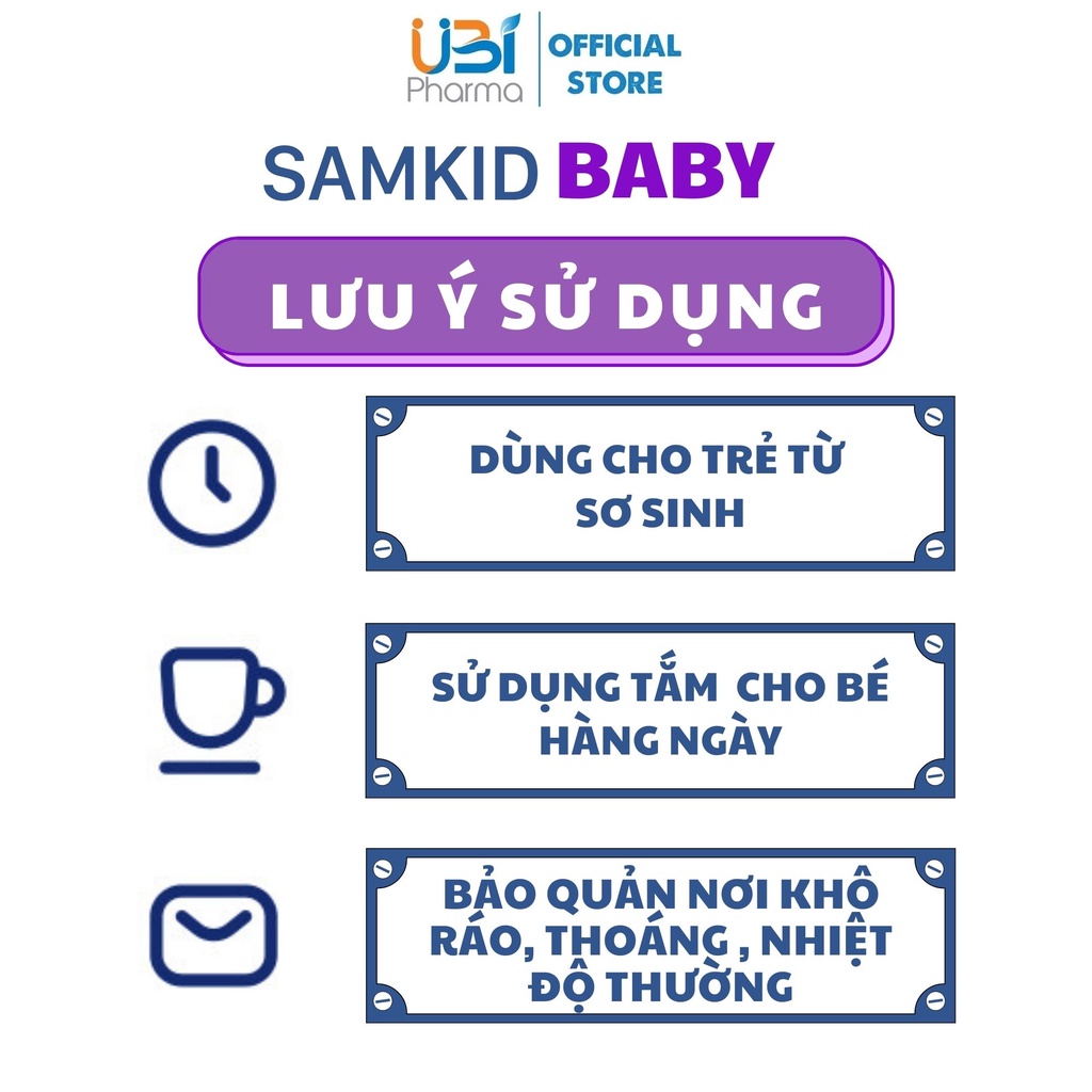Bột pha nước tắm trẻ em Samkid Baby làm sạch da và tóc, duy trì độ ẩm và bảo vệ làn da nhạy cảm của bé - Hộp 30 gói x 1g