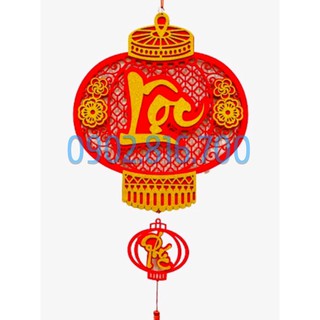 Hình lồng đèn nhung đỏ có chữ LỘC- PHÚC - Liễng nhung đỏ -Dây treo hoặc dán cửa kiếng hình thần tài ôm hủ gạo - cá chép