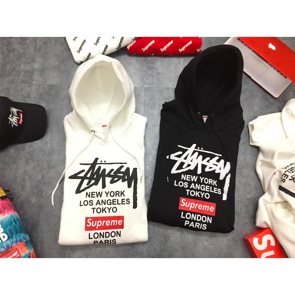 Áo Hoodie Supreme x Stussy Nam Nữ Đẹp Tay Lỡ Form Rộng, Chất Cotton Cao Cấp, Mặc Đôi Hoặc Cặp - Giao
