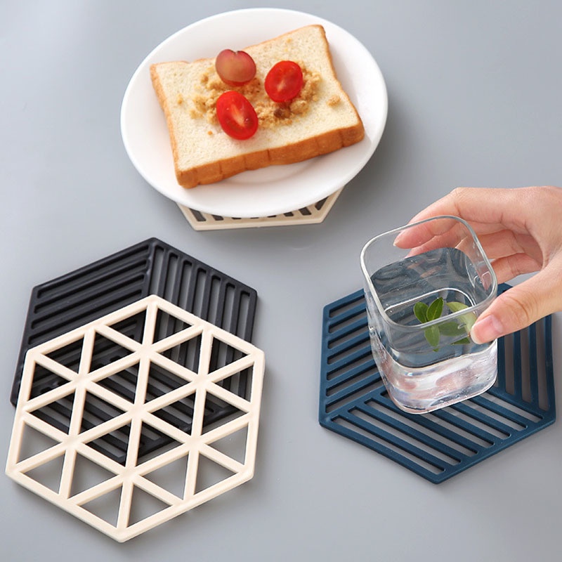1 Miếng Lót Tô Cách Nhiệt Chống Bỏng Bằng Silicone Màu Trơn Khoét Lỗ Hình Học Độ Cao Cao Cho Nhà Bếp Gia Đình