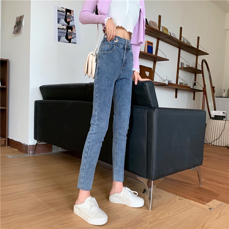 IELGY   Quần jeans Lửng Lưng Cao Thời Trang Dành Cho Nữ