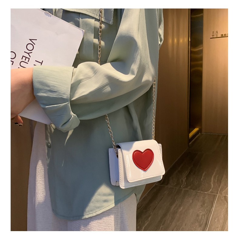 [sẵn]Túi đeo chéo mini da bóng in trái tim hàn quốc ulzzang nữ 2019