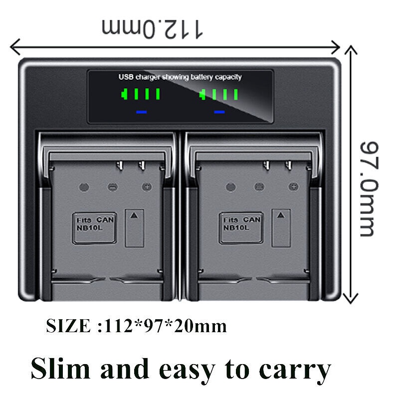 Bộ Sạc Pin Kép Cho Canon NB-10L NB-10LH CB-2LC SX40 SX50 SX60 HS