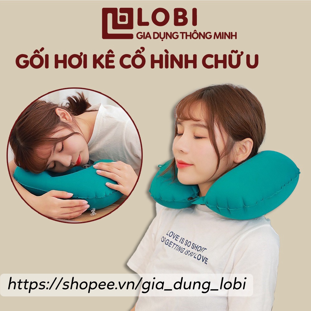 Gối kê cổ chữ U bơm hơi bằng tay, Gối chữ U văn phòng du lịch có nút bấm