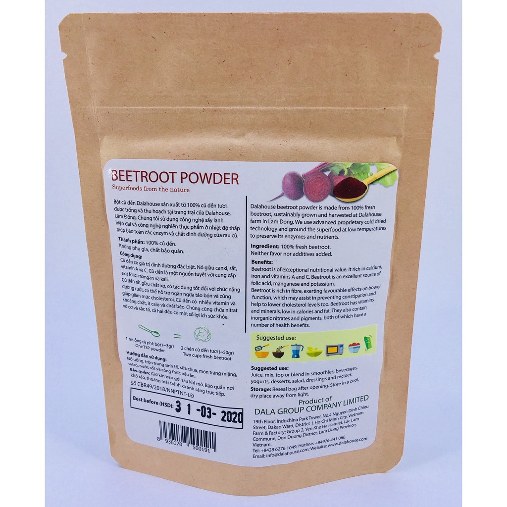 Bột Củ Dền (Beetroot Powder) Dalahouse nguyên chất 50g