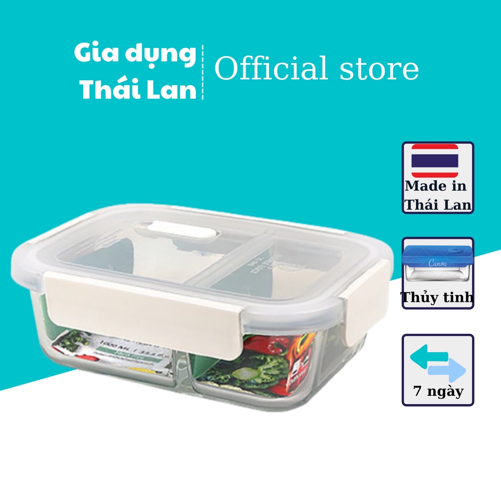 Hộp cơm văn phòng thủy tinh Double Lock, Hộp đựng cơm giữ nhiệt chia ngăn Thái Lan cao cấp