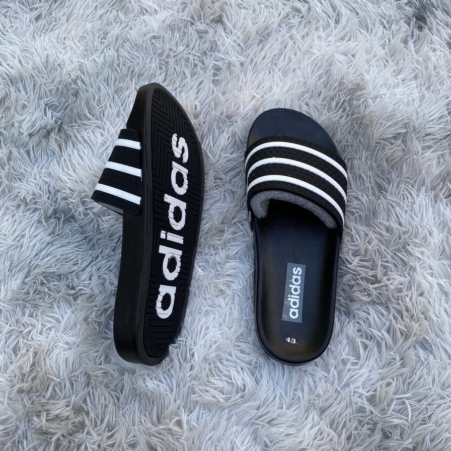 🔥HÀNG CAO CẤP🔥Dép adidas,Dép quai ngang 3 sọc đen trắng đế có chữ cao cấp
