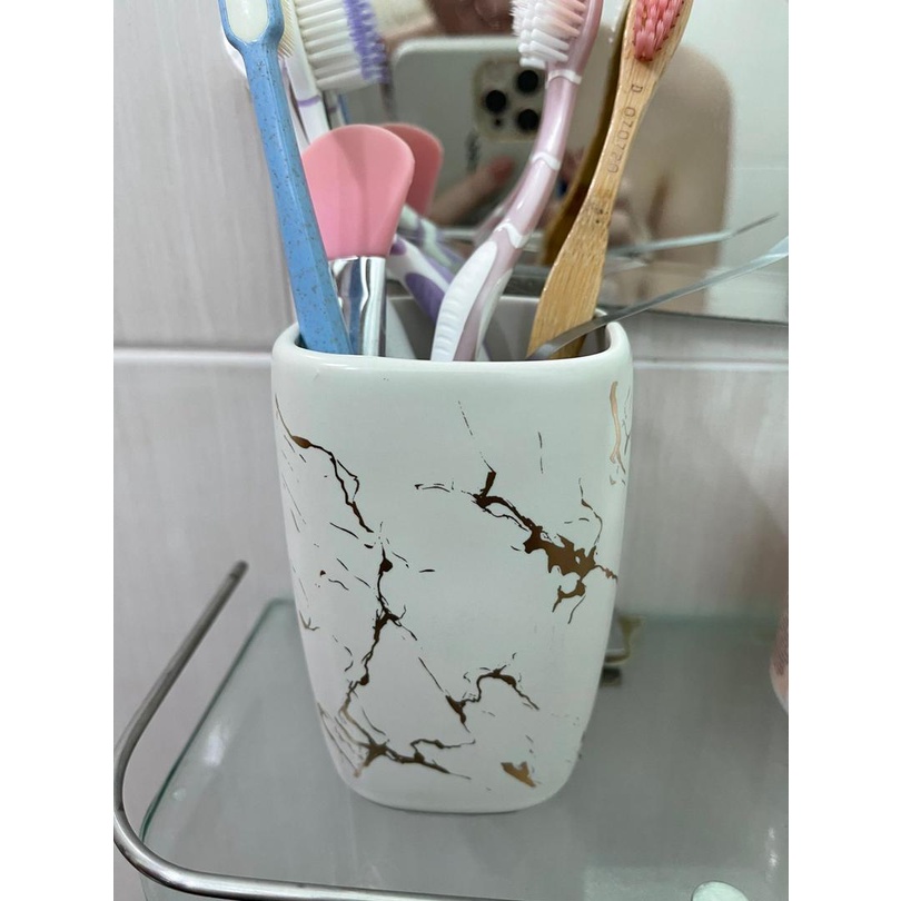 Cốc Đựng Bàn Chải Đánh Răng Chất Liệu Gốm Sứ Cao Cấp, Cốc Đánh Răng Vân Đá Trong Khách Sạn Nhà Tắm