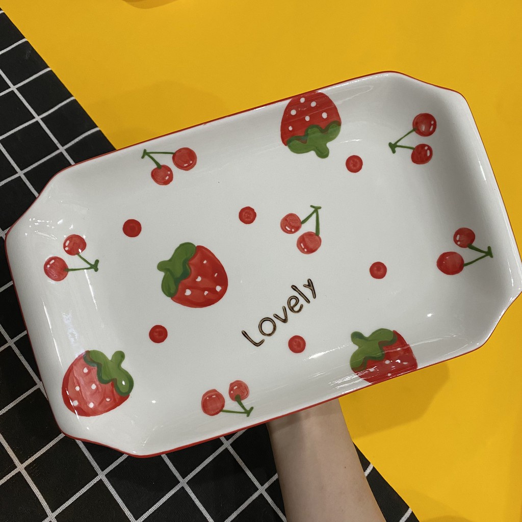 Set bát đĩa cherry và dâu tây cực dễ thương