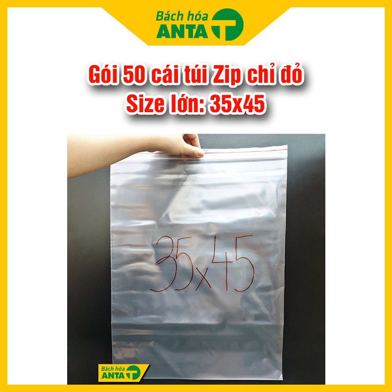 Gói 50 cái túi zip chỉ đỏ size lớn 35x45 loại dày đẹp  - Túi vuốt mép đựng thực phẩm, phụ kiện lớn