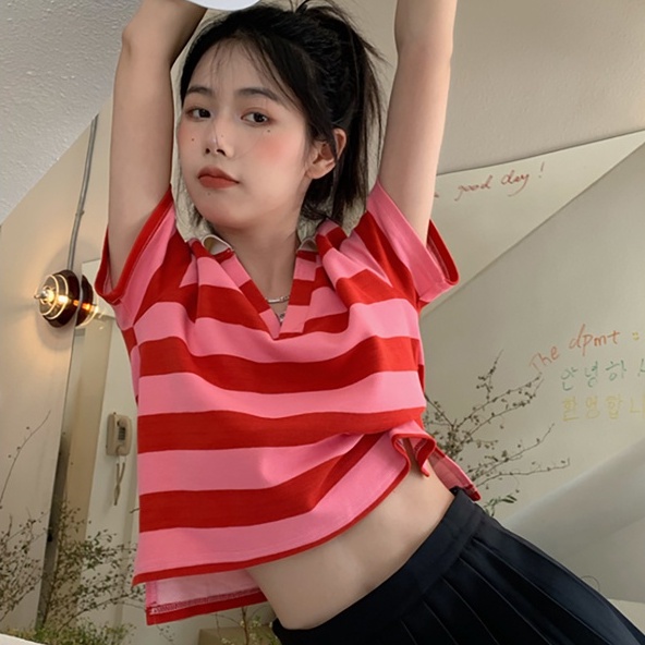 Áo Thun POLO Dệt Kim Tay Ngắn Kẻ Sọc Dễ Phối Đồ