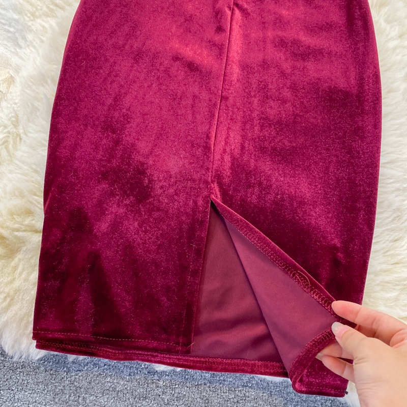 🌸Hàng Order🌸  Váy Đầm 2 Dây Nhung Cúp Ngực Dáng Dài Sẻ Tà Sexy Nữ Tính🌸Hàng Quảng Châu