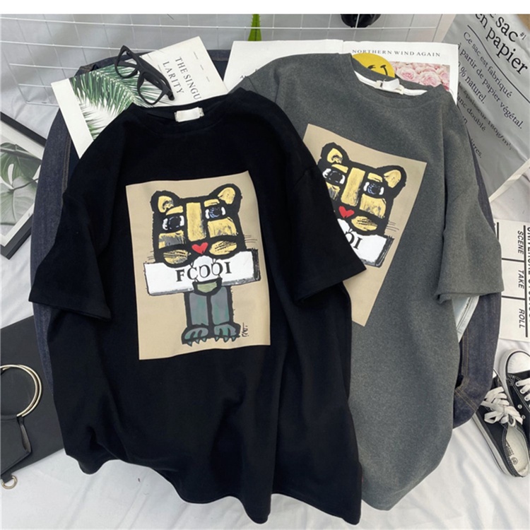 Áo thun SUXI cổ tròn ngắn tay dáng rộng in họa tiết phong cách Hàn Quốc thời trang hè đơn giản cho nữ