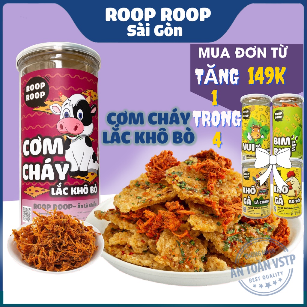 Cơm cháy lắc khô bò 300g RoopRoop đồ ăn vặt Sài Gòn vừa ngon vừa rẻ