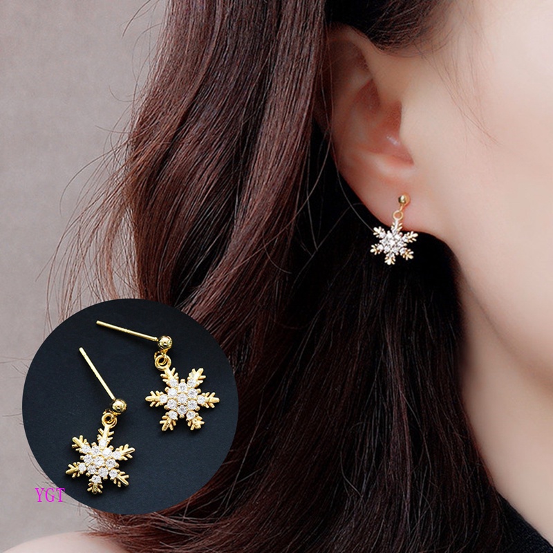 Ygt Khuyên Tai Hình Bông Tuyết Nhỏ Đơn Giản Sáng Tạo Thời Trang Thu Đông