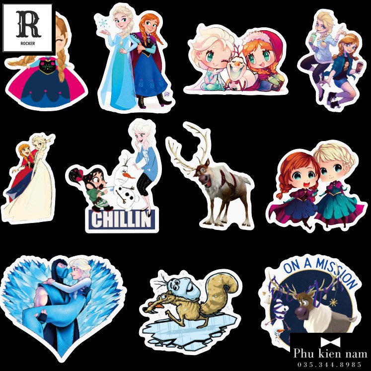 Sticker PVC Elsa 100 Hình ST122 - Stickers Chống nước Dán Mũ bảo hiểm Vali Laptop Điện thoại Dán xe