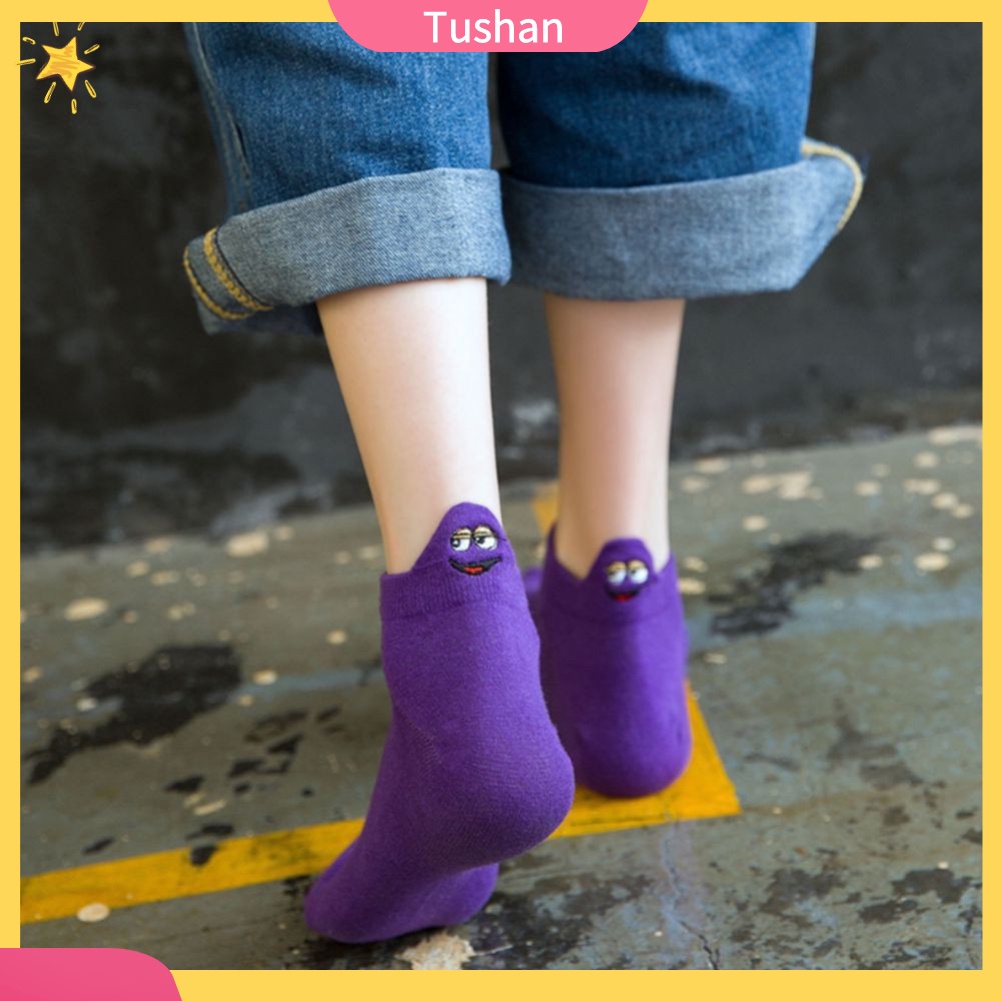 TUSH Men Women Cute Sesame Street Embroidery Low Cut Elastic Cotton Ankle Socks