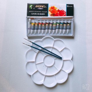Combo màu nước Mảie’s, khay hoa đào, 2 bút tỉa