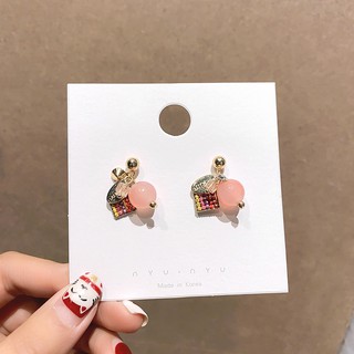Bông Tai Mạ Bạc 925 Đính Đá Mã Não Xinh Xắn