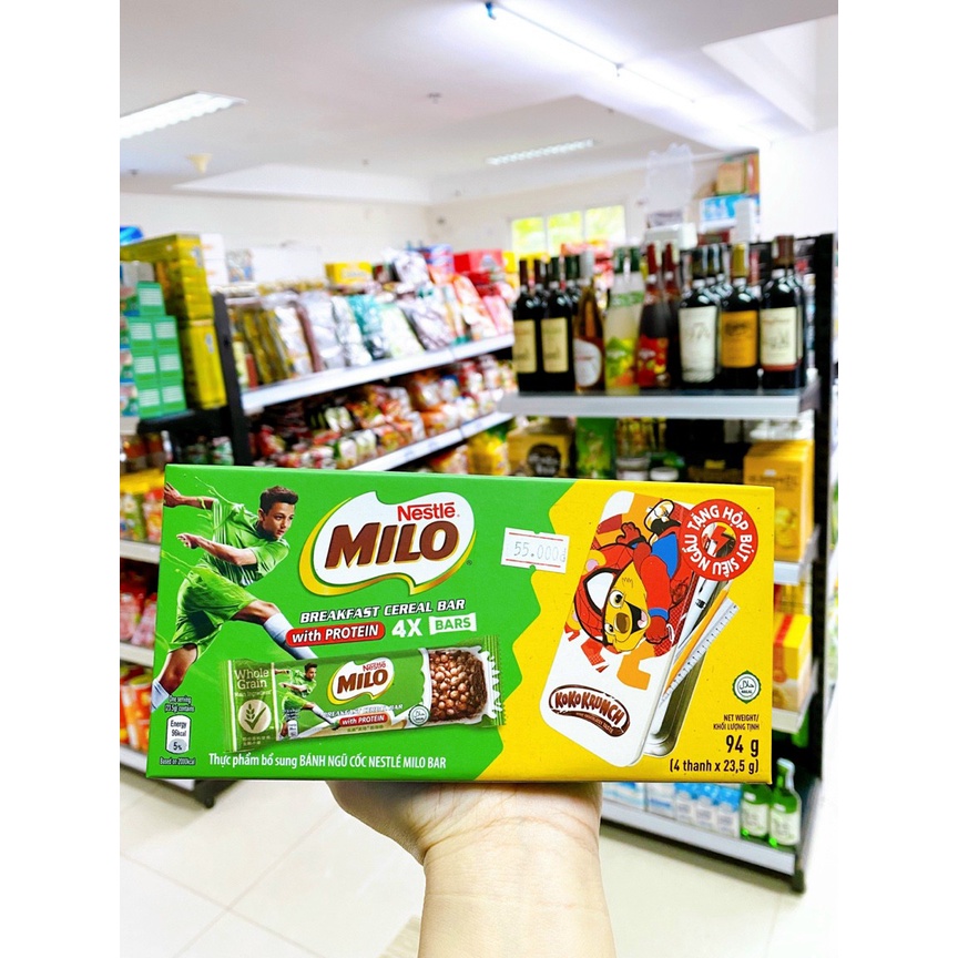 Hộp 4 thannh ngũ cốc Nestle Koko Krunch/ ngũ cốc Nestle Milo bar ( tặng hộp đựng bút  siêu cool cho bé)