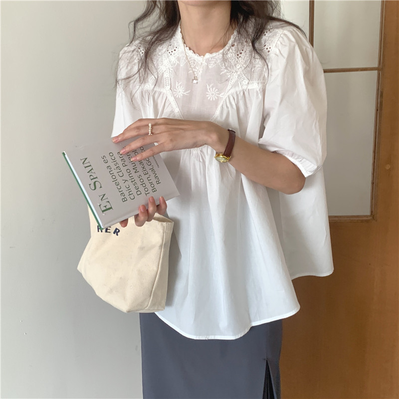 Áo Nữ Tay Ngắn Phối Ren Phong Cách Hàn Quốc 43056