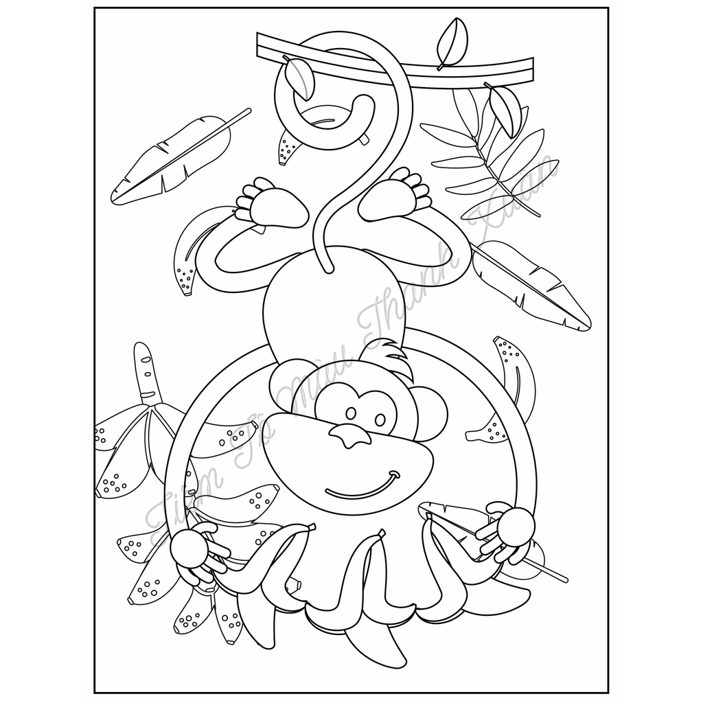 Set 10 Tờ Tranh Tô Màu Hình Chú Khỉ Cute Cho Bé Tô Màu Sáp, Màu Chì - Tiệm Tô Màu Thanh Xuân