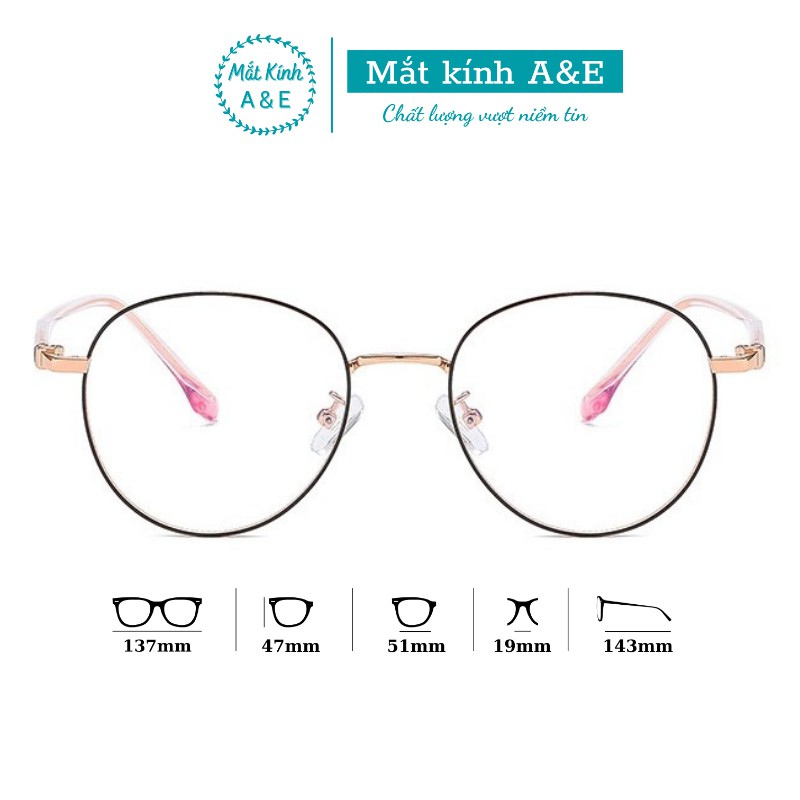 Kính mắt tròn nữ nam AMIE Eyewear gọng kính cận kim loại bọc nhựa giảm đau tai kiểu dáng trẻ trung cao cấp 29238