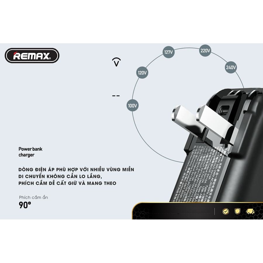 Pin sạc dự phòng kiêm giá đỡ Remax RPP-20 15000mAh kèm 2 cáp Output, QC3.0 và PD18W - Hãng phân phối