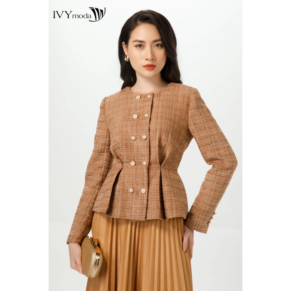 Áo vest Tweed nữ cổ tròn IVY moda MS 67M7113