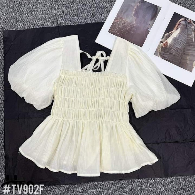 Áo Babydoll bo chun ngực tay bồng nữ m140