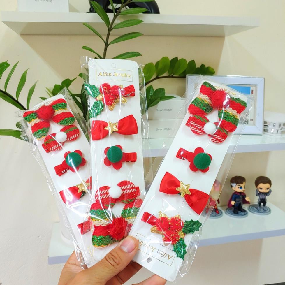 Sét 5 Kẹp Tóc Noel Siêu Đáng Yêu - vỉ 5 kẹp tóc Giáng Sinh NGU000035