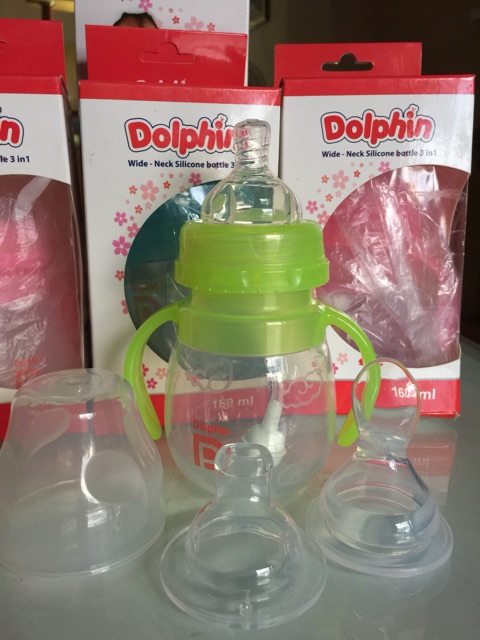 Bình sữa silicone cổ rộng 3 in 1 Dolphin 160 mL