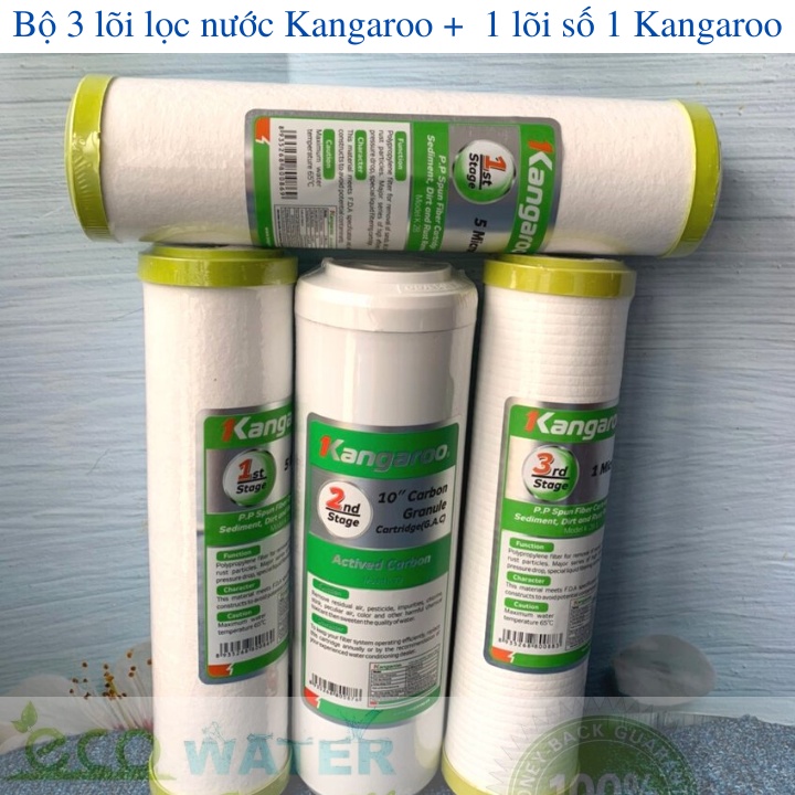 Bộ 3 lõi lọc nước Kangaroo + 1 lõi số 1 kangaroo - Tặng kèm tay vặn cốc 10 inch - Ecokg1231