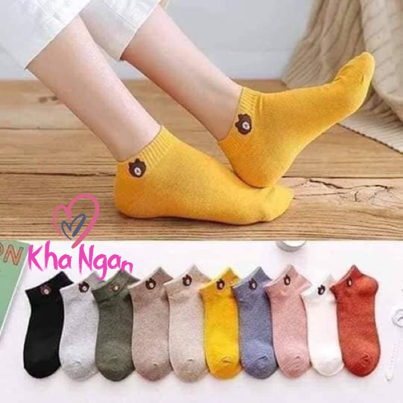 Set 10 Tất Gấu Brow Dáng Hàn Chất Dày Dặn Mềm Mịn Tất Gấu Cute Có Túi Rút Set Tat Gau Theu