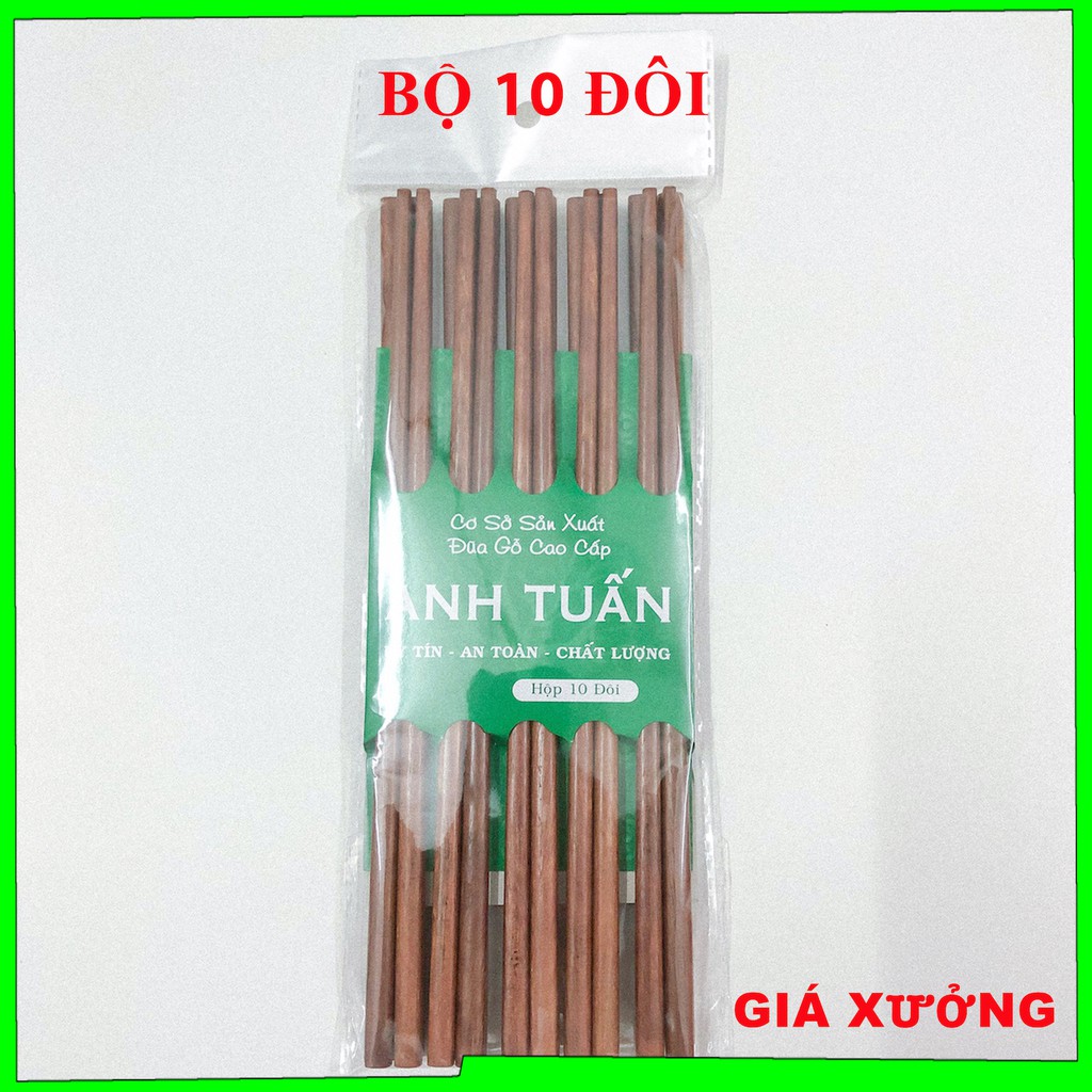 Bộ 10 đôi đũa ăn cơm gỗ CĂM XE, đũa đẹp tự nhiên, không cong vênh, chống trơn tuột, chống mốc, kháng khuẩn